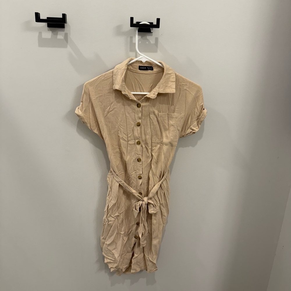 SHEIN Tan Button-Up Midi Dress